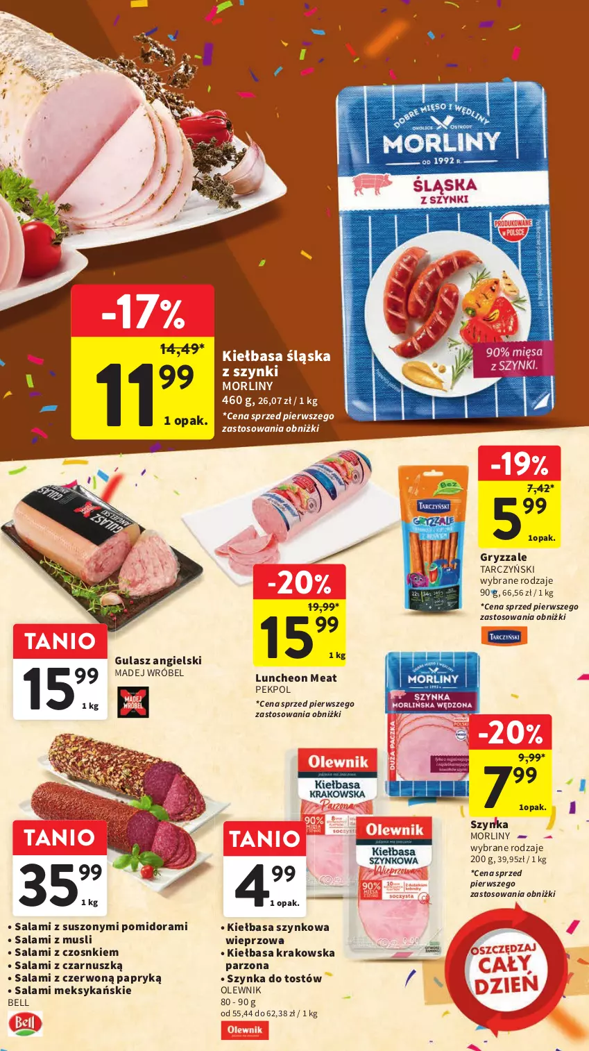 Gazetka promocyjna Intermarche - Gazetka Intermarche - ważna 12.10 do 18.10.2023 - strona 23 - produkty: Bell, Gry, Kiełbasa, Kiełbasa krakowska, Kiełbasa śląska, Kiełbasa szynkowa, Madej Wróbel, Morliny, Mus, Olewnik, Pekpol, Salami, Szynka, Szynkowa wieprzowa, Tarczyński