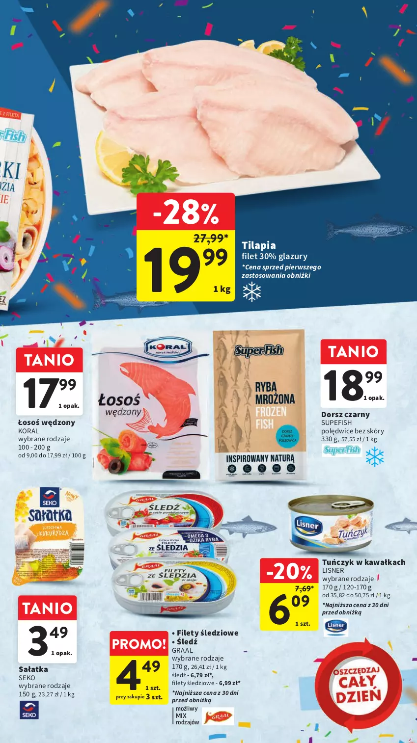 Gazetka promocyjna Intermarche - Gazetka Intermarche - ważna 12.10 do 18.10.2023 - strona 25 - produkty: Dorsz, Gra, Graal, Kawa, Lazur, Lisner, Sałat, Sałatka, SEKO, Tilapia, Tuńczyk