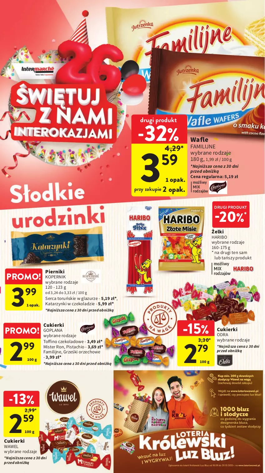 Gazetka promocyjna Intermarche - Gazetka Intermarche - ważna 12.10 do 18.10.2023 - strona 32 - produkty: Cukier, Cukierki, Fa, Goplana, Grześki, Haribo, LANA, Lazur, Piernik, Ser, Toffino, Wafle, Wawel