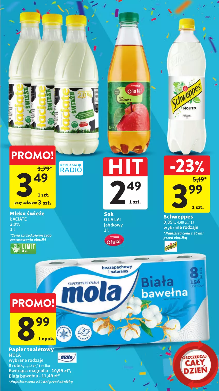 Gazetka promocyjna Intermarche - Gazetka Intermarche - ważna 12.10 do 18.10.2023 - strona 47 - produkty: Mleko, Mola, Papier, Papier toaletowy, Schweppes, Sok, Wełna