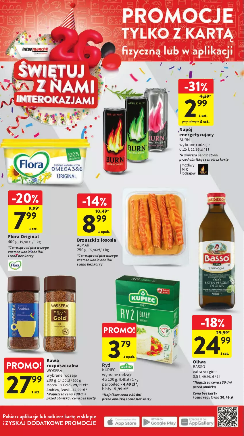 Gazetka promocyjna Intermarche - Gazetka Intermarche - ważna 12.10 do 18.10.2023 - strona 8 - produkty: BIC, Brzuszki z łososia, Flora, Gin, Kawa, Kawa rozpuszczalna, Kupiec, Mocca Fix Gold, Napój, Piec, Ryż, Sos, Woseba