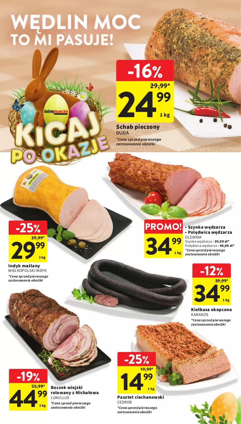 Gazetka promocyjna Intermarche - Gazetka Intermarche - ważna 21.03 do 25.03.2024 - strona 30 - produkty: Boczek, Duda, Kabanos, Kiełbasa, Olewnik, Pasztet, Piec, Polędwica, Schab pieczony, Szynka