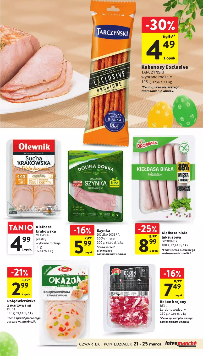 Gazetka promocyjna Intermarche - Gazetka Intermarche - ważna 21.03 do 25.03.2024 - strona 31 - produkty: Beko, Bell, Drobimex, Duda, Kabanos, Kiełbasa, Kiełbasa biała, Kiełbasa krakowska, Olewnik, Szynka, Tarczyński, Warzywa