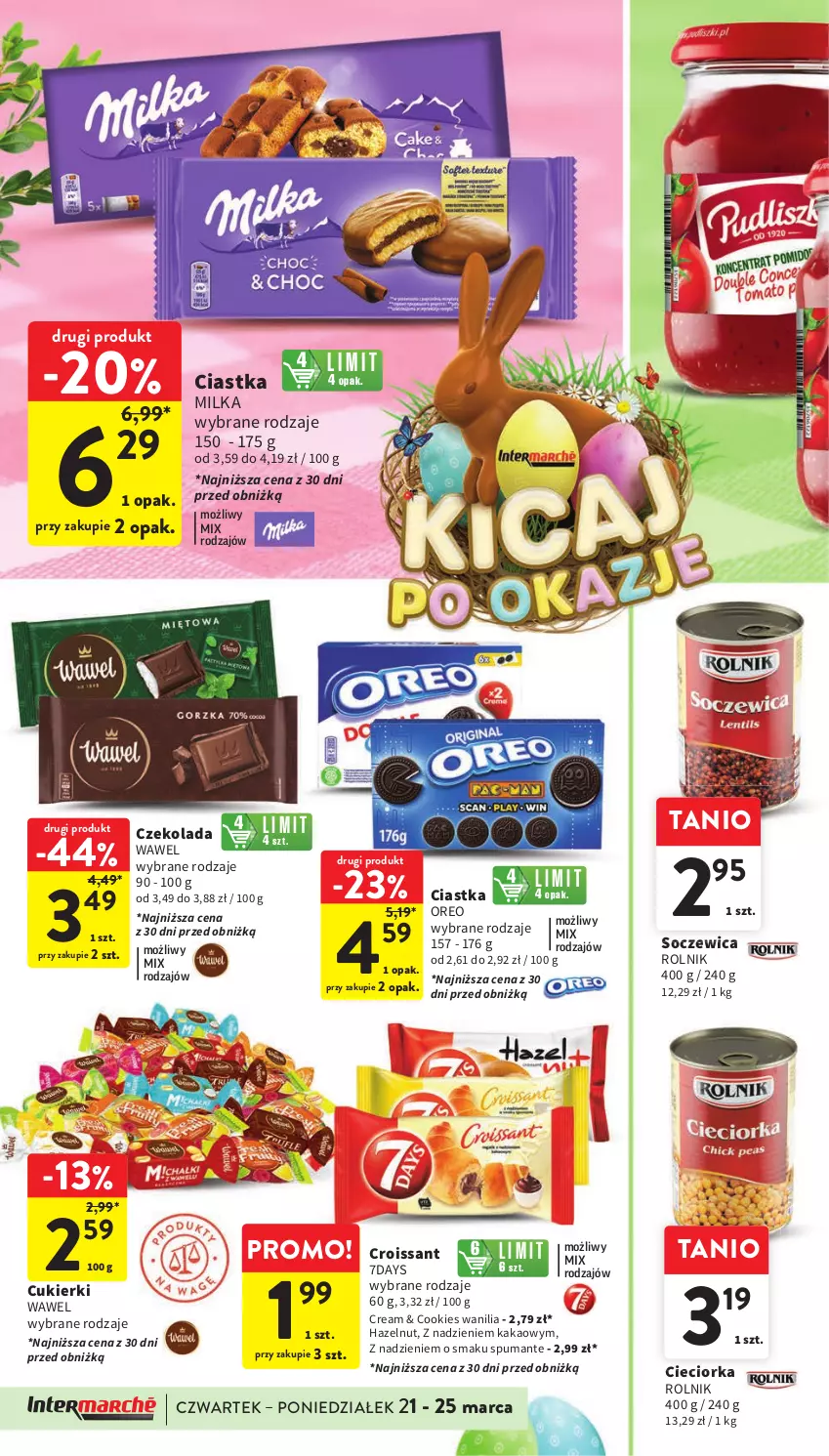 Gazetka promocyjna Intermarche - Gazetka Intermarche - ważna 21.03 do 25.03.2024 - strona 40 - produkty: Ciastka, Cieciorka, Croissant, Cukier, Cukierki, Czekolada, Kakao, Milka, Oreo, Orka, Puma, Rolnik, Wawel