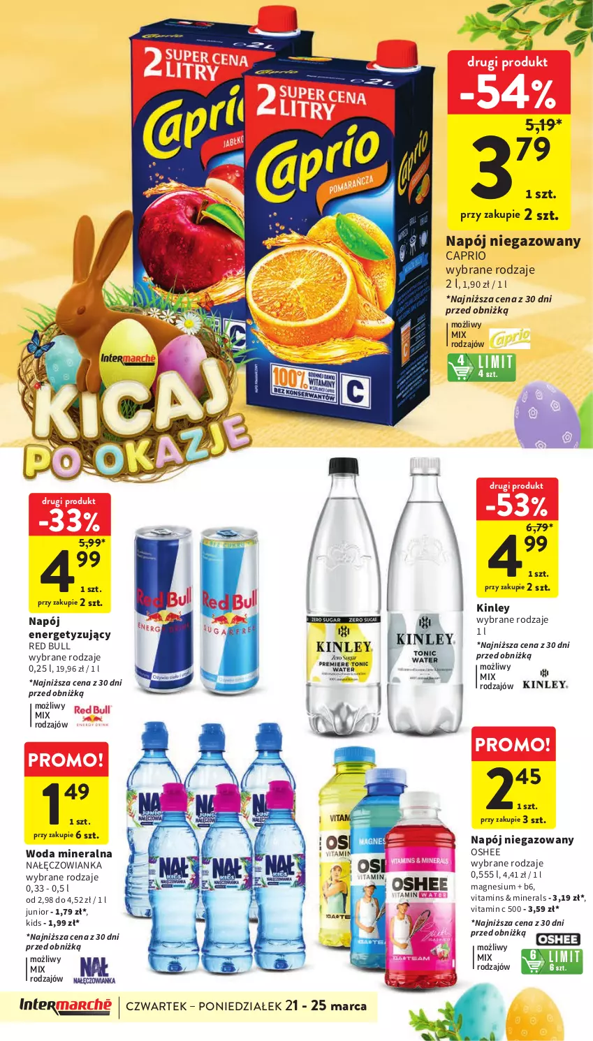 Gazetka promocyjna Intermarche - Gazetka Intermarche - ważna 21.03 do 25.03.2024 - strona 42 - produkty: Nałęczowianka, Napój, Napój niegazowany, Oshee, Red Bull, Woda, Woda mineralna