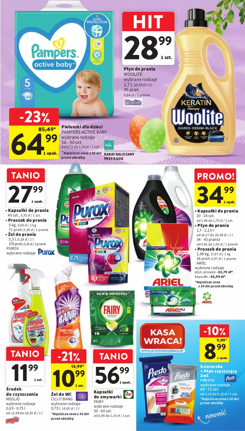 Gazetka promocyjna Intermarche - Gazetka Intermarche - ważna 21.03 do 25.03.2024 - strona 45 - produkty: Ariel, Cillit Bang, Dzieci, Fa, Fairy, Kapsułki do prania, Pampers, Płyn do prania, Presto, Proszek do prania, Pur, Woolite, Zmywarki