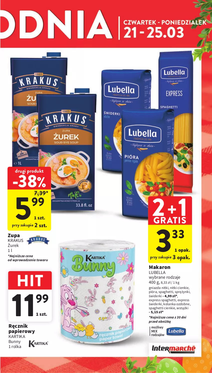 Gazetka promocyjna Intermarche - Gazetka Intermarche - ważna 21.03 do 25.03.2024 - strona 5 - produkty: Bell, Bella, Gra, Krakus, Lubella, Makaron, Papier, Ręcznik, Spaghetti, Zupa