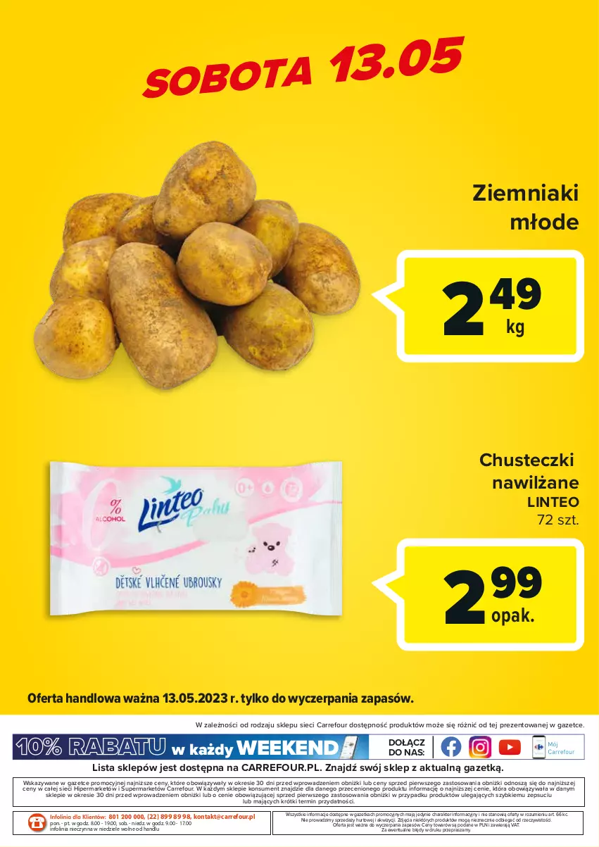 Gazetka promocyjna Carrefour - Gazetka Carrefour ma oferty dnia - ważna 11.05 do 13.05.2023 - strona 4 - produkty: Chusteczki, O nas, Ziemniaki