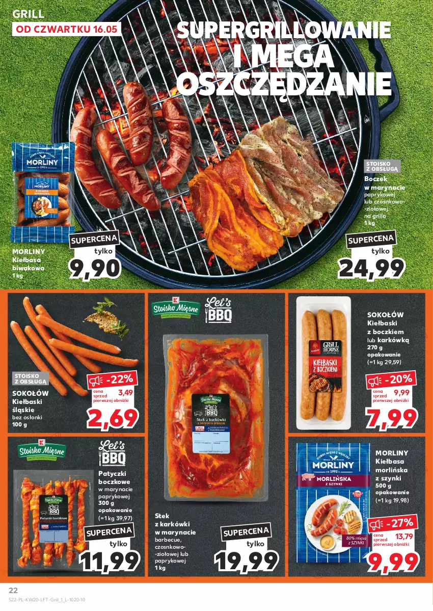 Gazetka promocyjna Kaufland - Gazetka tygodnia - ważna 16.05 do 22.05.2024 - strona 22 - produkty: Boczek, Grill, Kiełbasa, Kiełbaski śląskie, Morliny, Sok, Sokołów, Stek