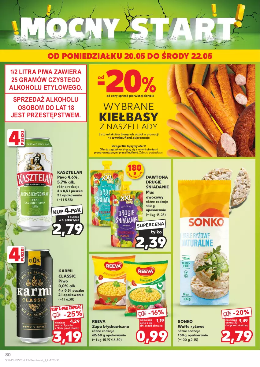 Gazetka promocyjna Kaufland - Gazetka tygodnia - ważna 16.05 do 22.05.2024 - strona 80 - produkty: Dawtona, Gra, Karmi, Kasztelan, Mus, Piwa, Piwo, Ryż, Sonko, Wafle, Waga, Zupa