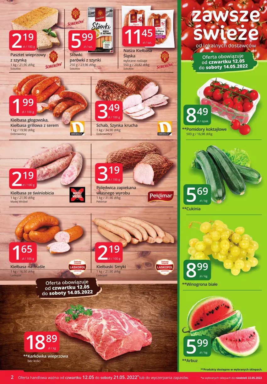 Gazetka promocyjna Market Vita - Gazetka promocyjna – Marketvita - ważna 12.05 do 21.05.2022 - strona 2 - produkty: BIC, Grill, Karkówka wieprzowa, Kiełbasa, Kiełbasa głogowska, Madej Wróbel, O nas, Parówki, Parówki z szynki, Pasztet, Polędwica, Ser, Sok, Sokołów, Szynka