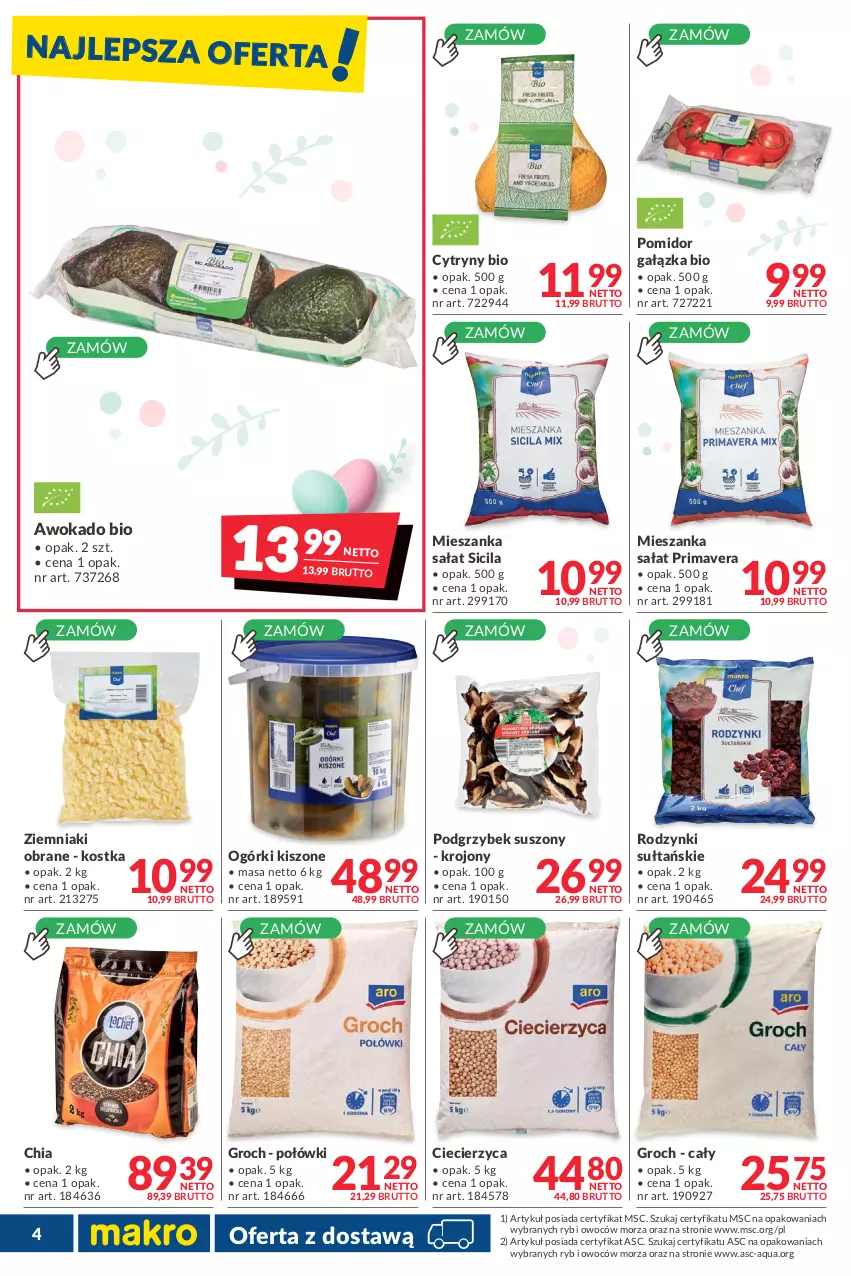 Gazetka promocyjna Makro - [Oferta promocyjna] Dostawa - ważna 05.04 do 02.05.2022 - strona 4 - produkty: Chia, Cytryny, Groch, Mieszanka sałat, Prima, Primavera, Rodzynki, Sałat, Ziemniaki