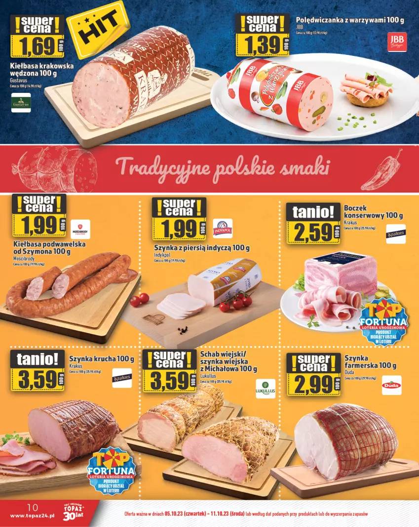 Gazetka promocyjna Topaz - Gazetka - ważna 05.10 do 11.10.2023 - strona 10 - produkty: Boczek, Kiełbasa, Kiełbasa krakowska, Kiełbasa podwawelska, Szynka, Warzywa, Wawel