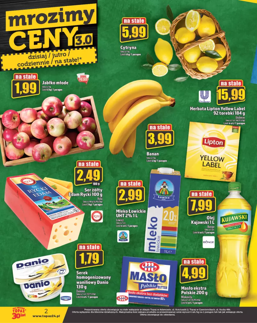 Gazetka promocyjna Topaz - Gazetka - ważna 05.10 do 11.10.2023 - strona 2 - produkty: Danio, Danone, Herbata, Koc, Kujawski, Lipton, Ser, Top