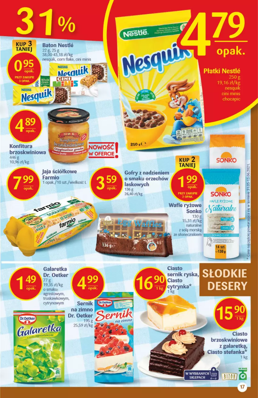 Gazetka promocyjna Delikatesy Centrum - Gazetka Delikatesy Centrum - ważna 05.08 do 11.08.2021 - strona 17 - produkty: Baton, Cini Minis, Dr. Oetker, Fa, Gala, Galaretka, Gofry, Gra, Gres, Jaja, Konfitura, Nesquik, Ser, Sonko, Sos, Wafle