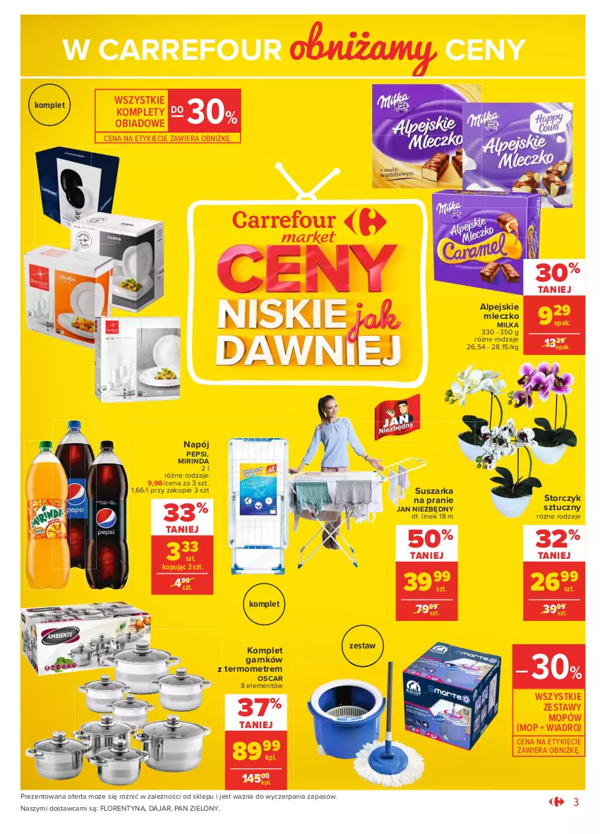 Gazetka promocyjna Carrefour - Gazetka Market - ważna 18.01 do 31.01.2021 - strona 3 - produkty: Jan Niezbędny, Milka, Mirinda, Mleczko, Mop, Napój, Pepsi, Storczyk, Suszarka, Suszarka na pranie, Termometr, Wiadro