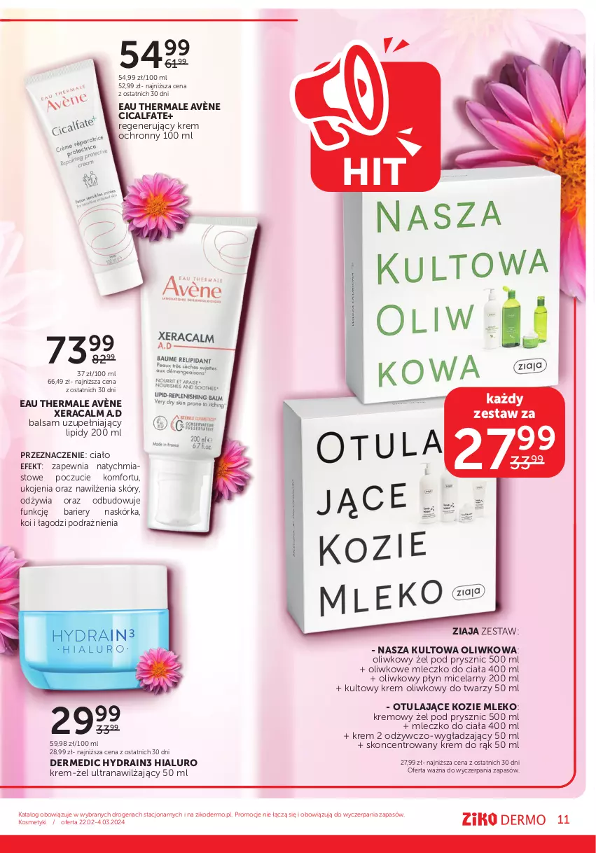 Gazetka promocyjna Ziko - Gazetka Ziko Dermo - ważna 22.02 do 04.03.2024 - strona 11 - produkty: Avène, Dermedic, Fa, Krem do rąk, Mleczko, Mleczko do ciała, Mleko, Płyn micelarny, Tran, XeraCalm, Ziaja