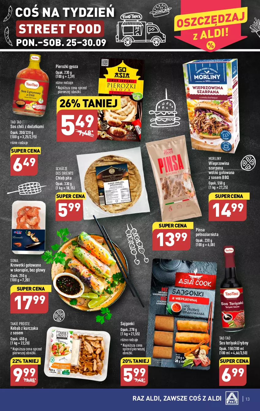 Gazetka promocyjna Aldi - Pełna oferta - ważna 25.09 do 30.09.2023 - strona 13 - produkty: Chleb, Kebab, Kebab z kurczaka, Krewetki, Kurczak, Morliny, Sajgonki, Sos, Wieprzowina