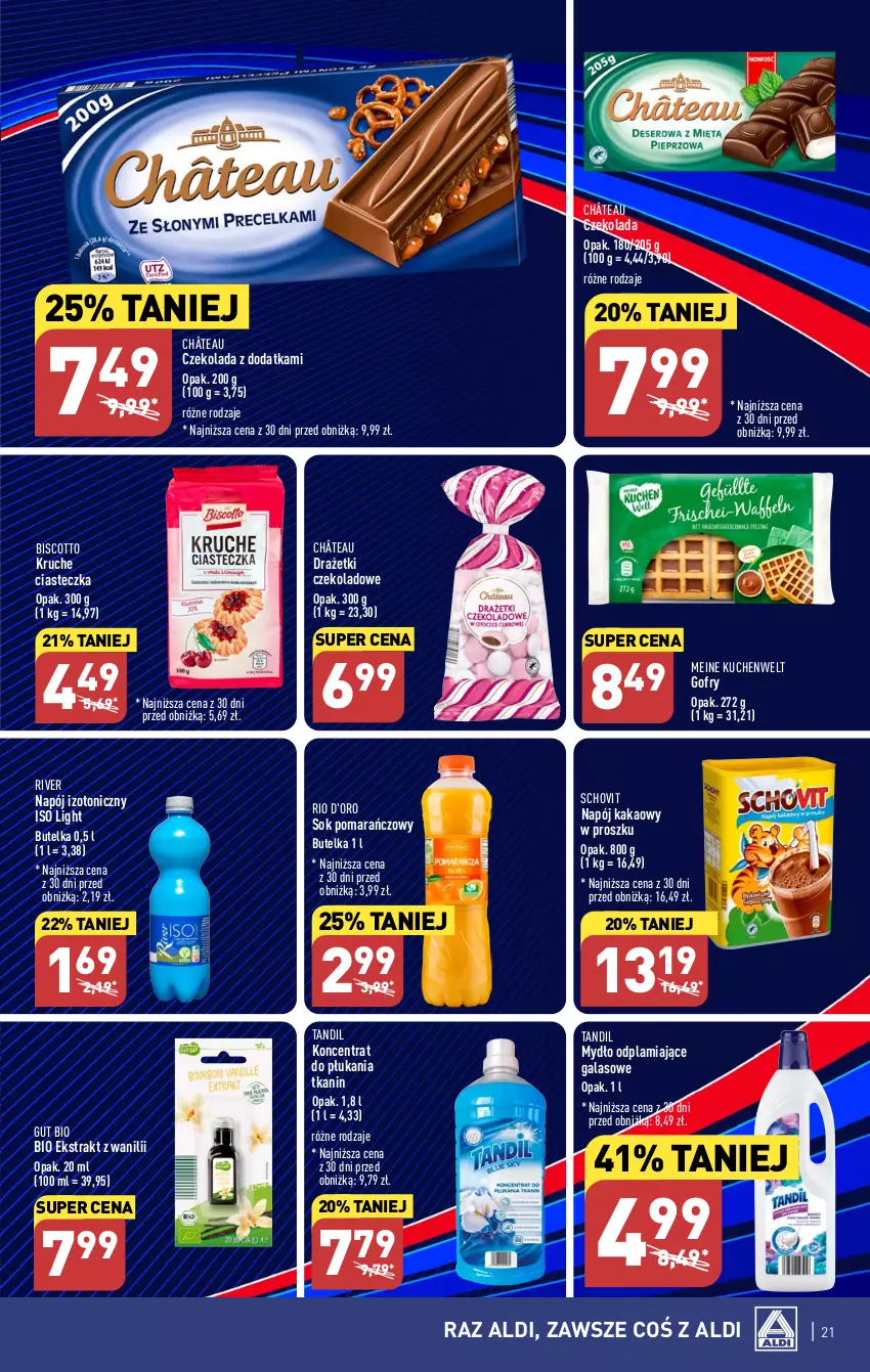 Gazetka promocyjna Aldi - Pełna oferta - ważna 25.09 do 30.09.2023 - strona 21 - produkty: Czekolada, Gala, Gofry, Kakao, Mydło, Napój, Napój izotoniczny, Sok, Sok pomarańczowy