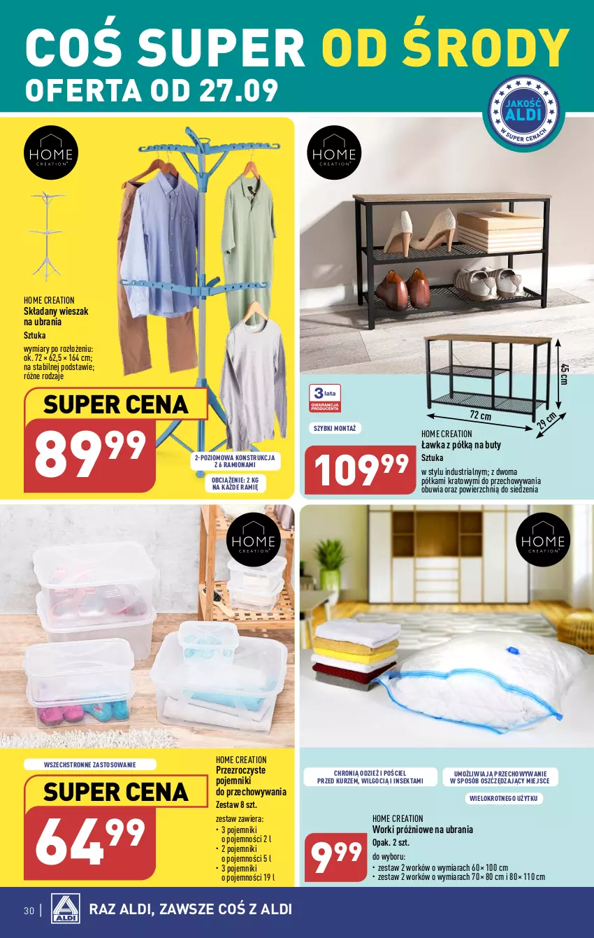 Gazetka promocyjna Aldi - Pełna oferta - ważna 25.09 do 30.09.2023 - strona 30 - produkty: Buty, LG, Pojemnik, Półka, Pościel, Ubrania, Wieszak