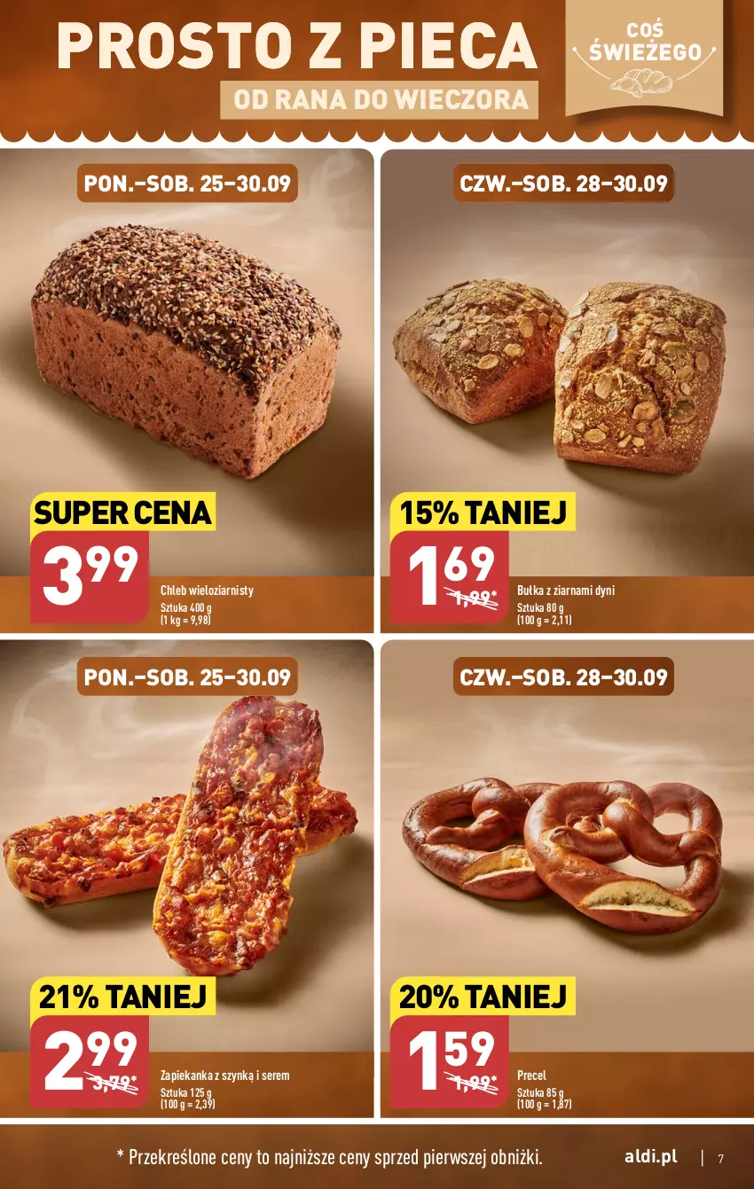 Gazetka promocyjna Aldi - Pełna oferta - ważna 25.09 do 30.09.2023 - strona 7 - produkty: Bułka, Chleb, Chleb wieloziarnisty, Piec, Ser, Zapiekanka