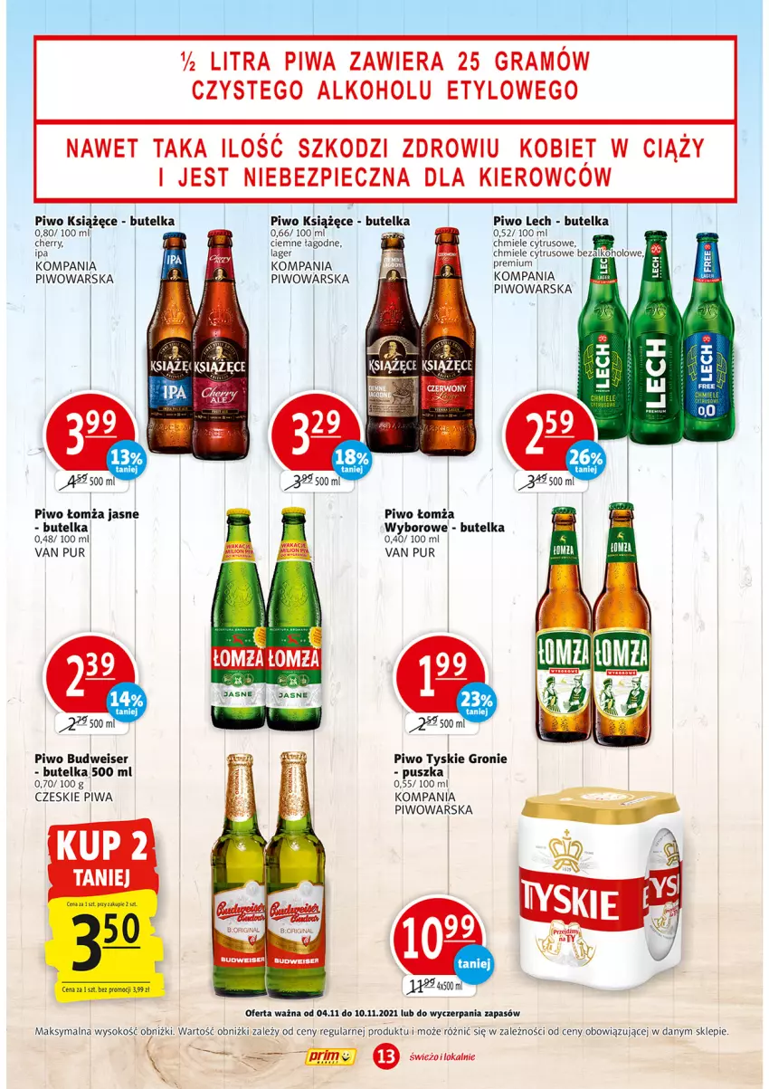 Gazetka promocyjna Prim Market - ważna 04.11 do 10.11.2021 - strona 13 - produkty: Gra, Książęce, Piec, Piwa, Piwo, Pur, Ser, Sok, Tyskie