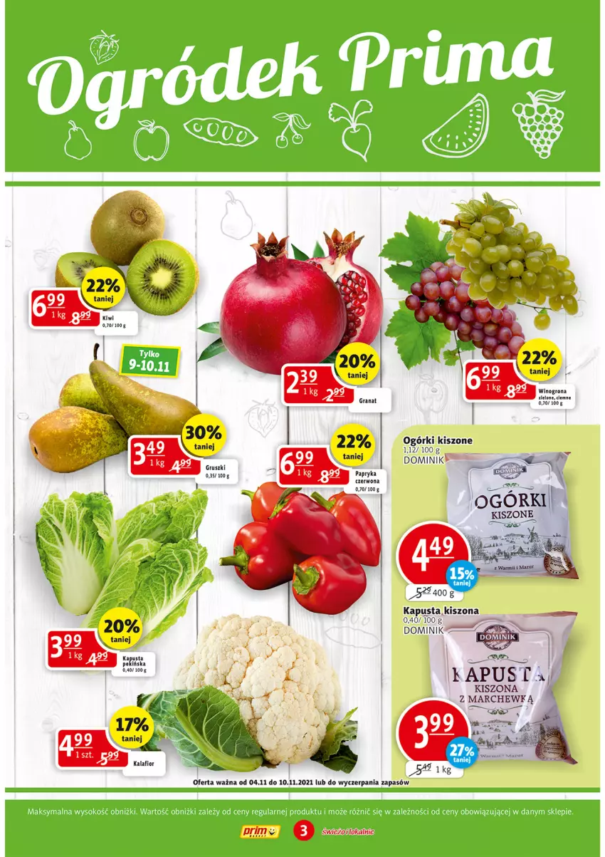 Gazetka promocyjna Prim Market - ważna 04.11 do 10.11.2021 - strona 3 - produkty: Gra, Granat, Gruszki, Kalafior, Kiwi, Nike, Papryka, Papryka czerwona