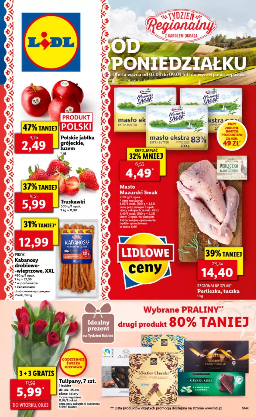 Gazetka promocyjna Lidl - GAZETKA - ważna 07.03 do 09.03.2022 - strona 1 - produkty: Bukiet, Kabanos, Masło, Perliczka, PIKOK, Por