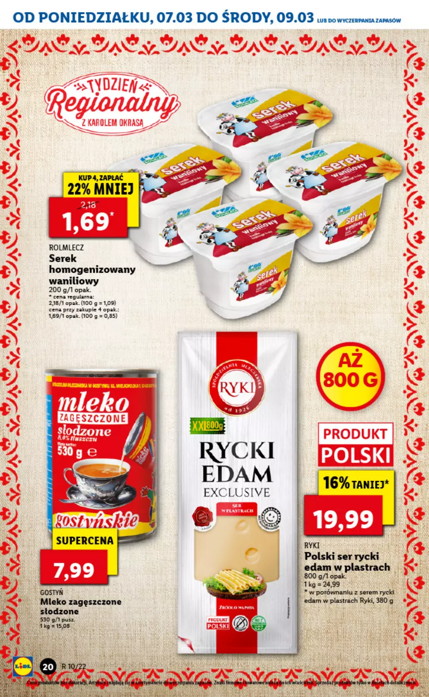 Gazetka promocyjna Lidl - GAZETKA - ważna 07.03 do 09.03.2022 - strona 20 - produkty: Edam, Mleko, Mleko zagęszczone, Por, Rolmlecz, Rycki Edam, Ser, Serek