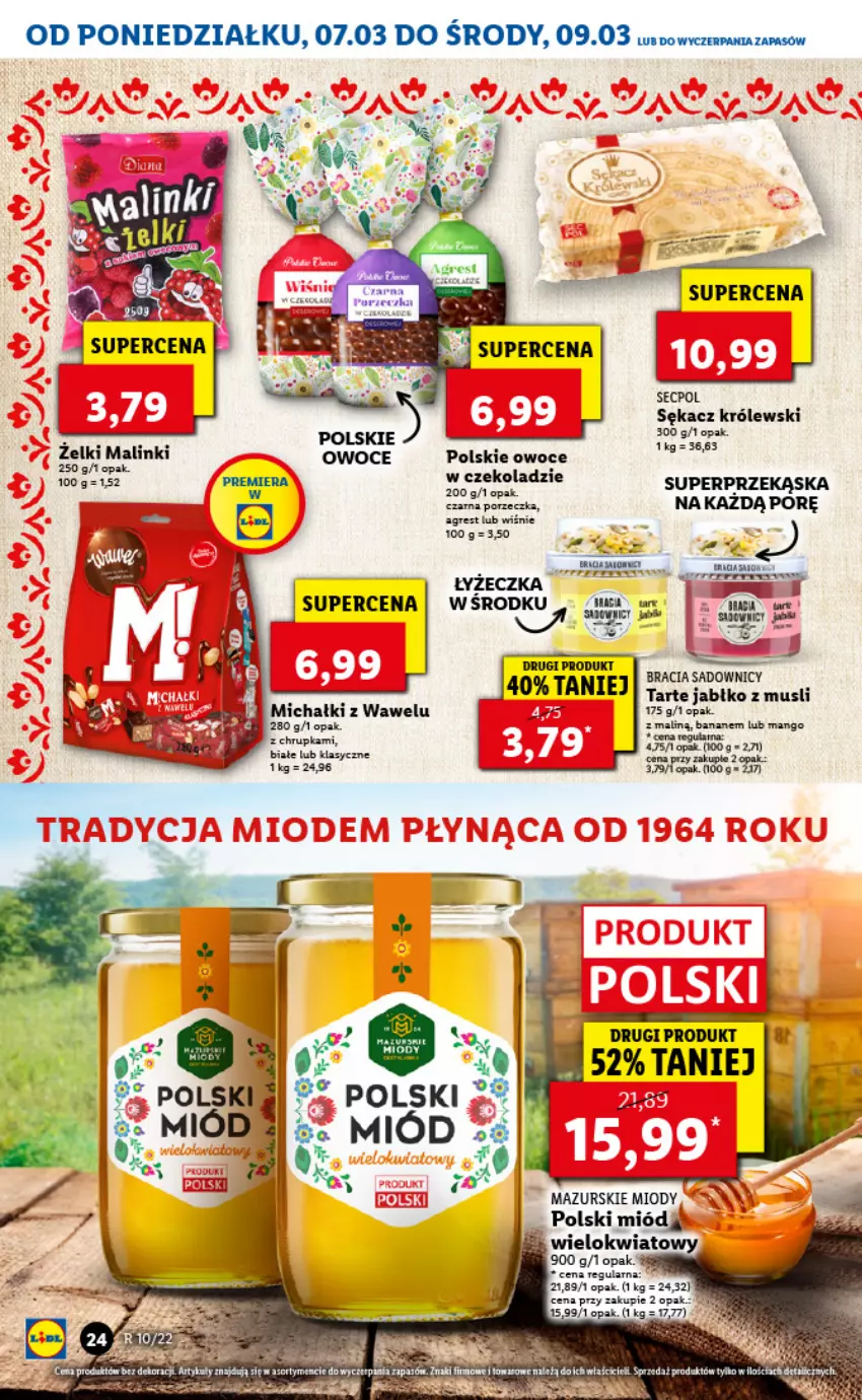 Gazetka promocyjna Lidl - GAZETKA - ważna 07.03 do 09.03.2022 - strona 24 - produkty: Gra, Gres, Królewski, Malm, Michałki, Miód, Mus, Owoce, Por, Sękacz, Wawel