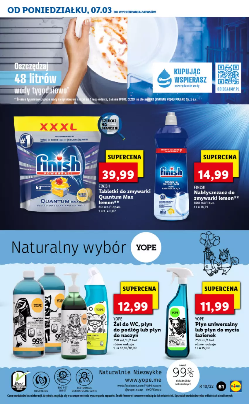 Gazetka promocyjna Lidl - GAZETKA - ważna 07.03 do 09.03.2022 - strona 61 - produkty: Fa, Finish, Płyn do mycia, Tablet, Tabletki do zmywarki, Yope, Zmywarki