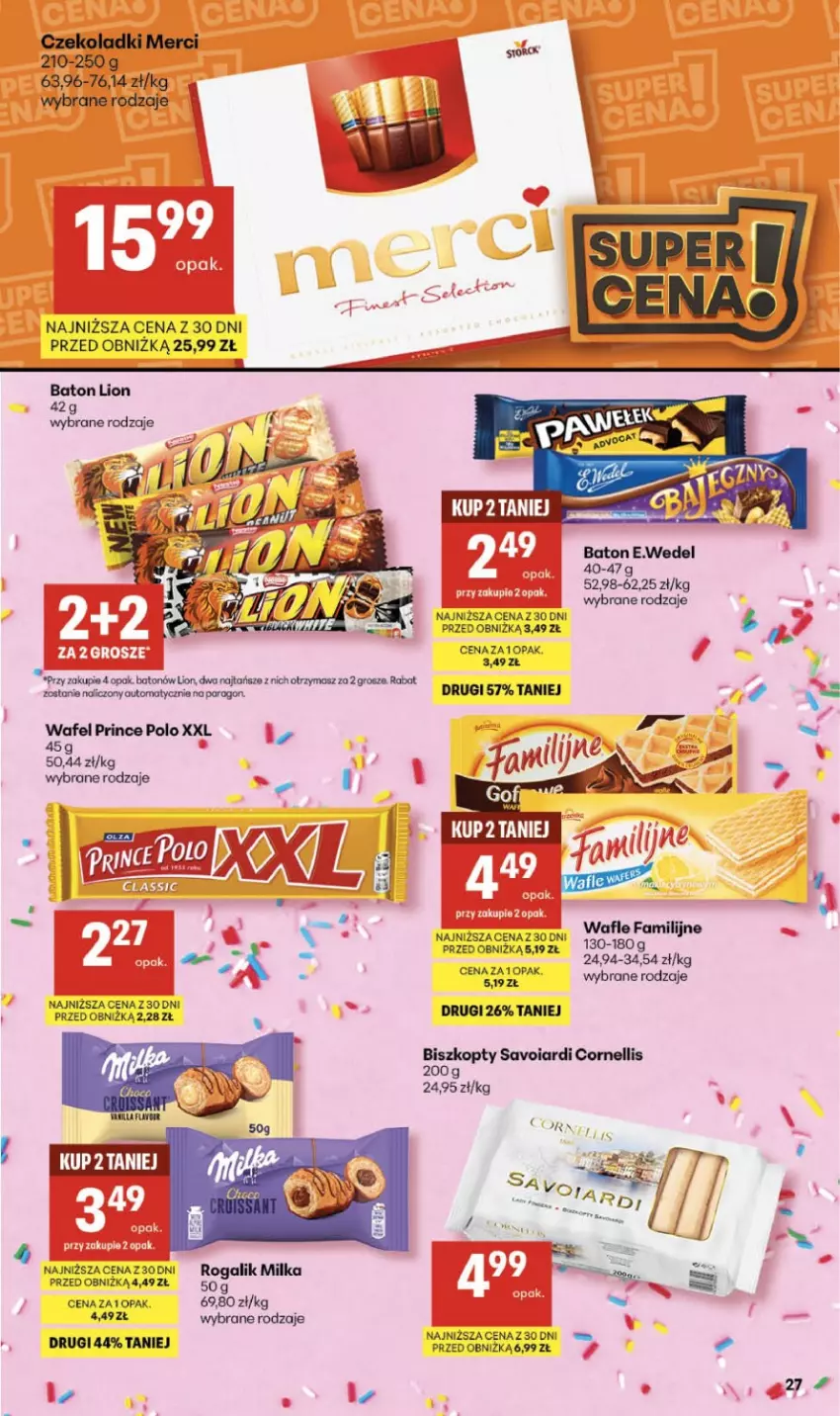 Gazetka promocyjna Delikatesy Centrum - Franczyza DC09 Czwartek - ważna 26.02 do 04.03.2026 - strona 27 - produkty: Baton, Biszkopty, Fa, Lion, Merci, Milka, Prince Polo, Rogal, Wafle