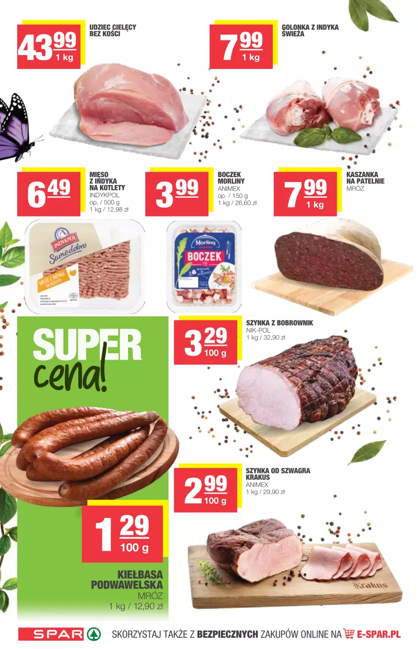 Gazetka promocyjna Spar - Spar - ważna 05.05 do 11.05.2021 - strona 4 - produkty: Boczek, Golonka z indyka, Gra, Kasza, Kaszanka, Kotlet, Krakus, Mięso, Morliny, Piec, Szynka, Udziec cielęcy