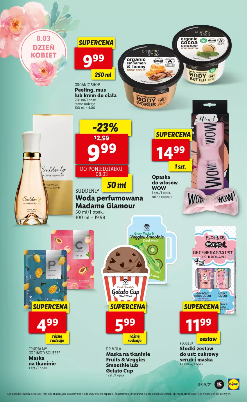 Gazetka promocyjna Lidl - TYDZIEŃ KOBIET - CELEBRUJ KOBIECOŚĆ Z LIDLEM! - ważna 03.03 do 10.03.2021 - strona 15 - produkty: Body, Krem do ciała, Maska, Mola, Mus, Opaska, Opaska do włosów, Peeling, Perfum, Pur, Ser, Smoothie, Woda, Woda perfumowana