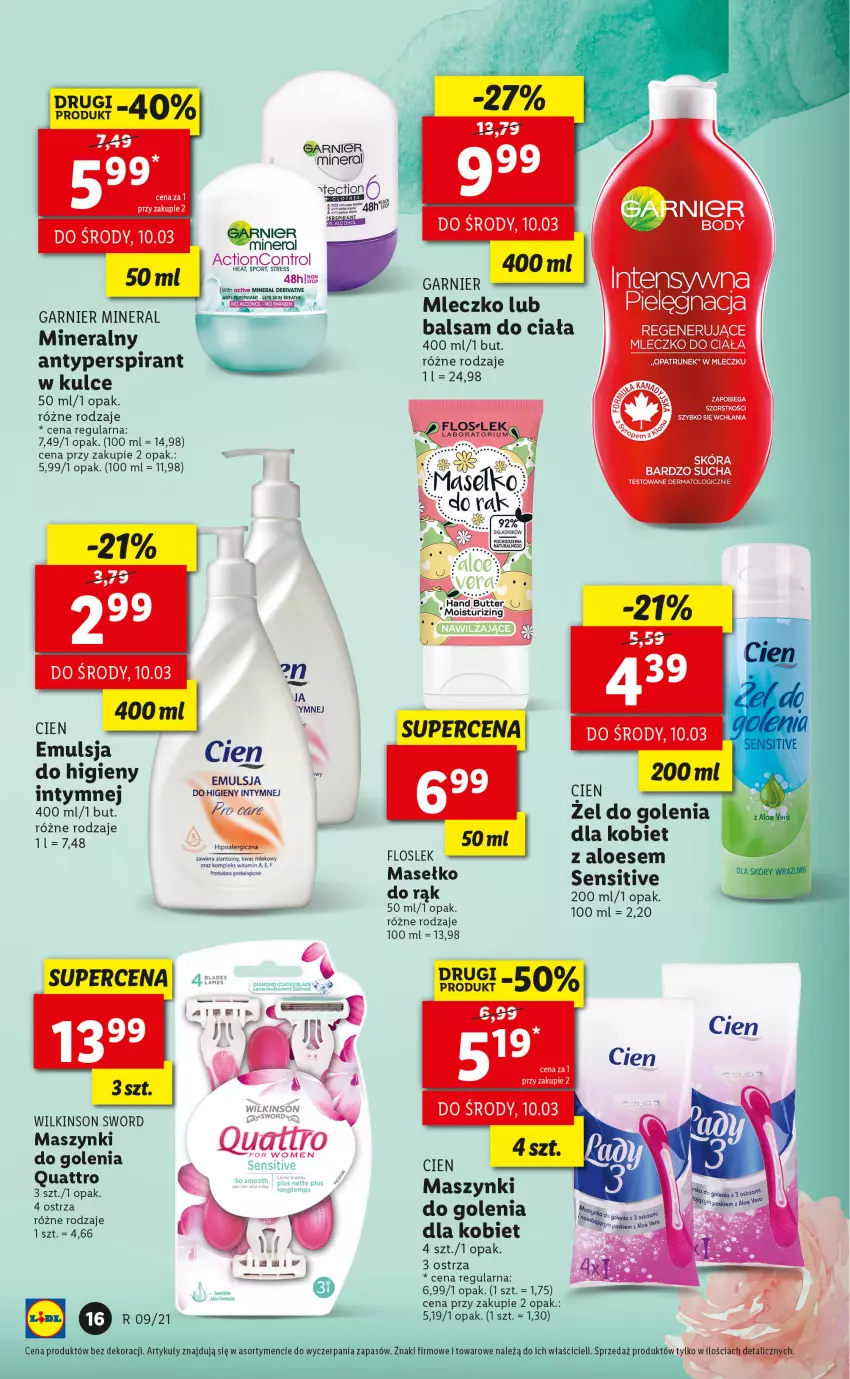 Gazetka promocyjna Lidl - TYDZIEŃ KOBIET - CELEBRUJ KOBIECOŚĆ Z LIDLEM! - ważna 03.03 do 10.03.2021 - strona 16 - produkty: Balsam do ciała, Body, Control, Emulsja, Garnier, Mleczko, Mleczko do ciała, Por, Sport, Wilkinson Sword