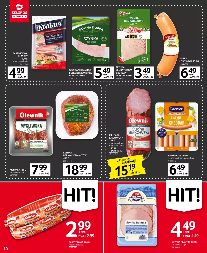 Gazetka promocyjna Selgros - Oferta spożywcza - ważna 05.01 do 18.01.2023 - strona 10 - produkty: Gra, Kiełbasa, Kiełbasa krakowska, Parówki, Parówki z szynki, Pasztet, Por, Rama, Ser, Sos, Sport, Szynka, Szynka delikatesowa