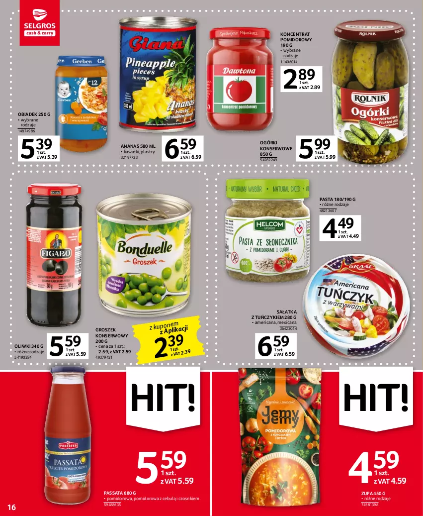 Gazetka promocyjna Selgros - Oferta spożywcza - ważna 05.01 do 18.01.2023 - strona 16 - produkty: Ananas, Groszek, Kawa, Koncentrat pomidorowy, Ogórki konserwowe, Oliwki, Sałat, Sałatka, Ser, Tuńczyk, Zupa