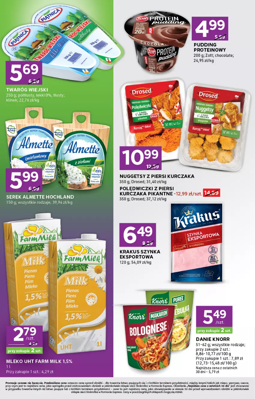 Gazetka promocyjna Stokrotka - Stokrotka Express - ważna 12.06 do 16.06.2025 - strona 4 - produkty: Almette, Fa, Farm Milk, Hochland, Knorr, Krakus, Kurczak, Mięso, Mleko, Owoce, Piwa, Por, Pudding, Ser, Serek, Sport, Szynka, Warzywa, Zott