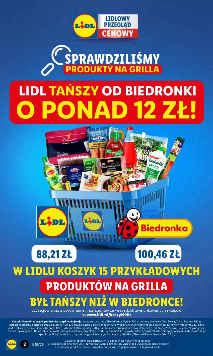 Gazetka promocyjna Lidl - GAZETKA - ważna 08.05 do 10.05.2025 - strona 2 - produkty: Burger, Camembert, Do mycia naczyń, Dron, Gra, Grill, Hellena, Ice tea, Kasza, Ketchup, Kiełbaski śląskie, Knorr, Kosz, Kotlin, Kurczak, Lipton, Ludwik, Mleko, Mlekovita, Morliny, PIKOK, Płyn do mycia, Płyn do mycia naczyń, Por, Pur, Rama, Sałat, Ser, Sok, Sos, Wino, Worki na śmiec, Worki na śmieci