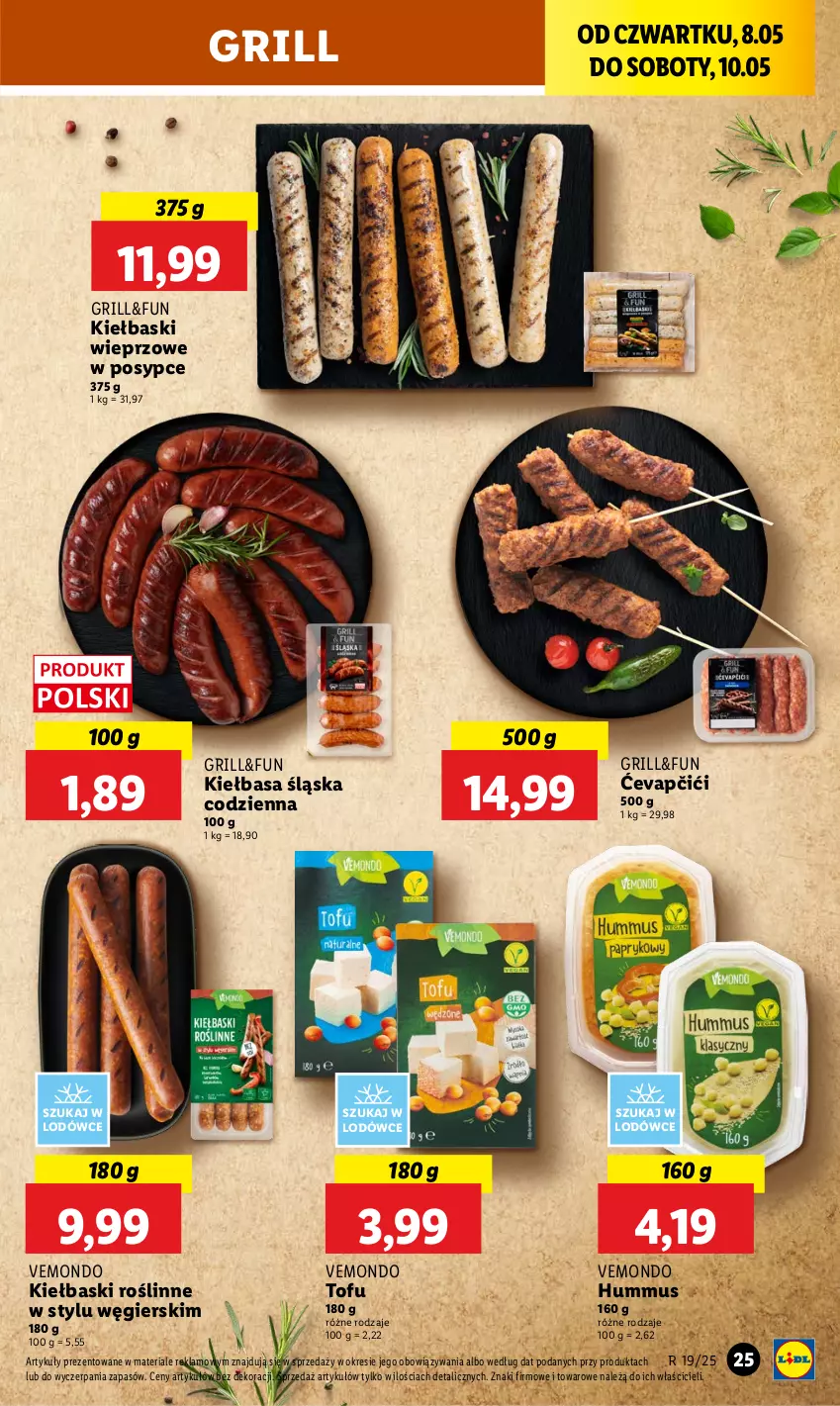 Gazetka promocyjna Lidl - GAZETKA - ważna 08.05 do 10.05.2025 - strona 27 - produkty: Grill, Hummus, Kiełbasa, Kiełbasa śląska, Mus, Tofu