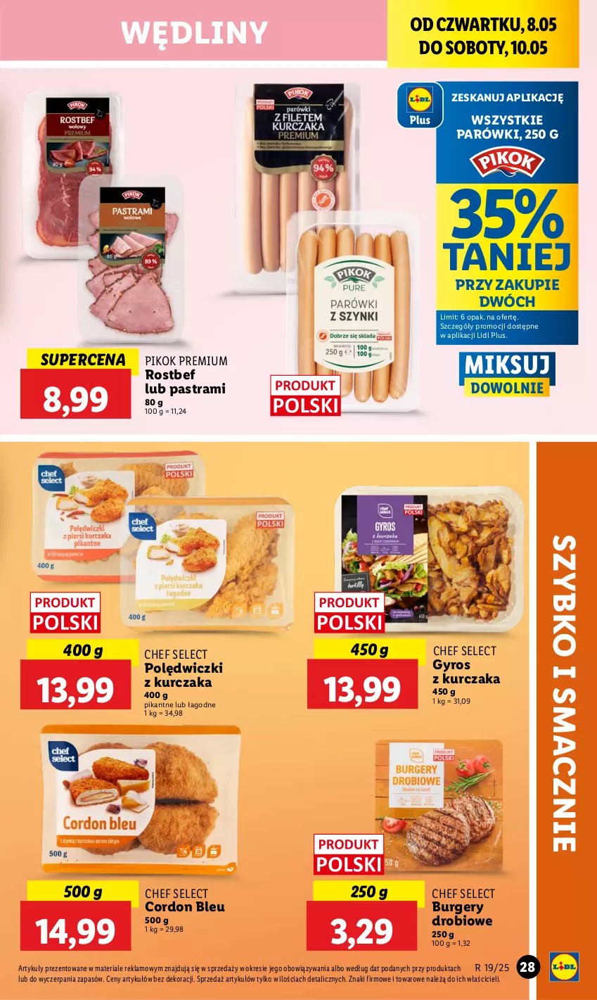 Gazetka promocyjna Lidl - GAZETKA - ważna 08.05 do 10.05.2025 - strona 31 - produkty: Burger, Cordon Bleu, Gyros, Kurczak, Parówki, PIKOK, Polędwiczki z kurczaka, Rostbef