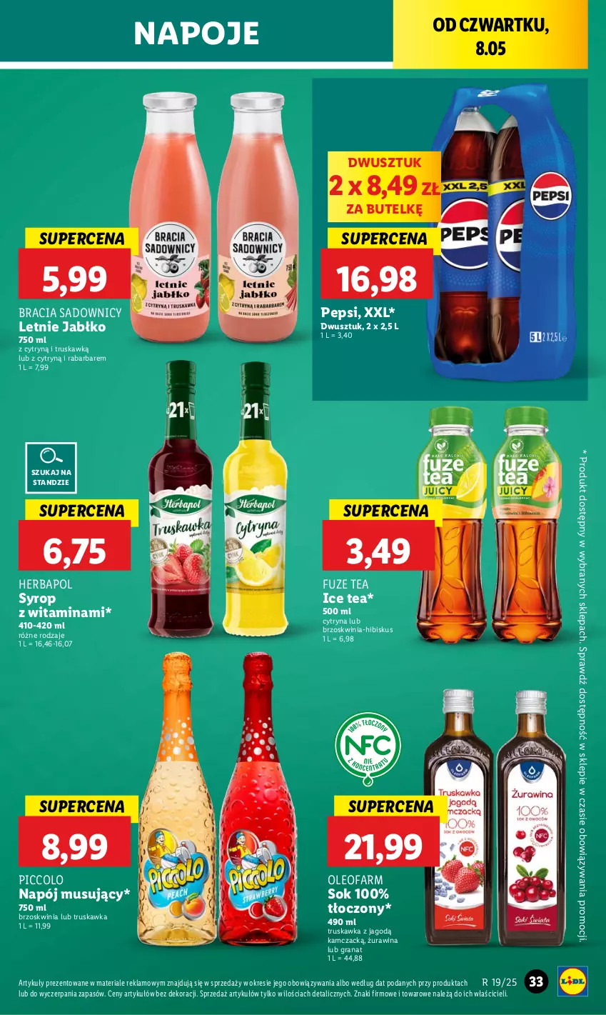 Gazetka promocyjna Lidl - GAZETKA - ważna 08.05 do 10.05.2025 - strona 35 - produkty: Fa, Gra, Granat, Herbapol, Hibiskus, Ice tea, Mus, Napój, Napój musujący, Napoje, Oleo, Oleofarm, Pepsi, Sok, Syrop