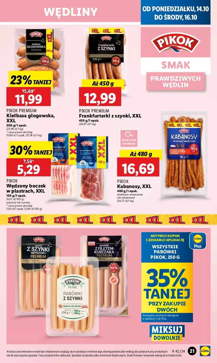 Gazetka promocyjna Lidl - GAZETKA - ważna 14.10 do 16.10.2024 - strona 23 - produkty: Boczek, Frankfurterki, Kabanos, Kiełbasa, Kiełbasa głogowska, Parówki, PIKOK