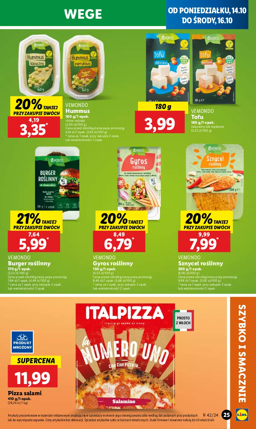 Gazetka promocyjna Lidl - GAZETKA - ważna 14.10 do 16.10.2024 - strona 27 - produkty: Burger, Gyros, Hummus, Mus, Pizza, Roślinny gyros, Salami, Tofu