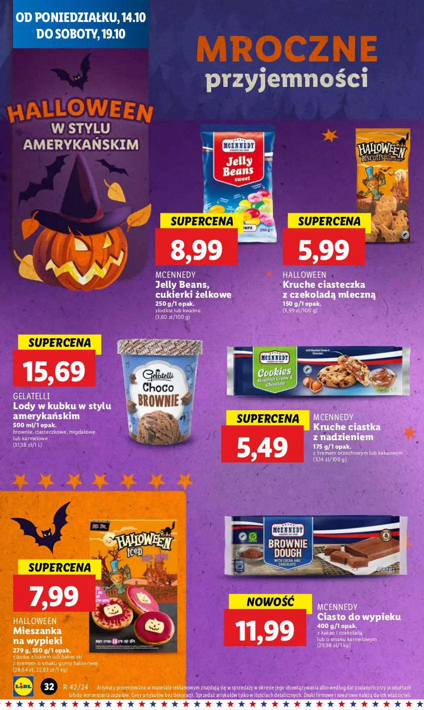 Gazetka promocyjna Lidl - GAZETKA - ważna 14.10 do 16.10.2024 - strona 34 - produkty: Babeczki, Brownie, Ciastka, Cukier, Cukierki, Jelly beans, Kakao, Lody