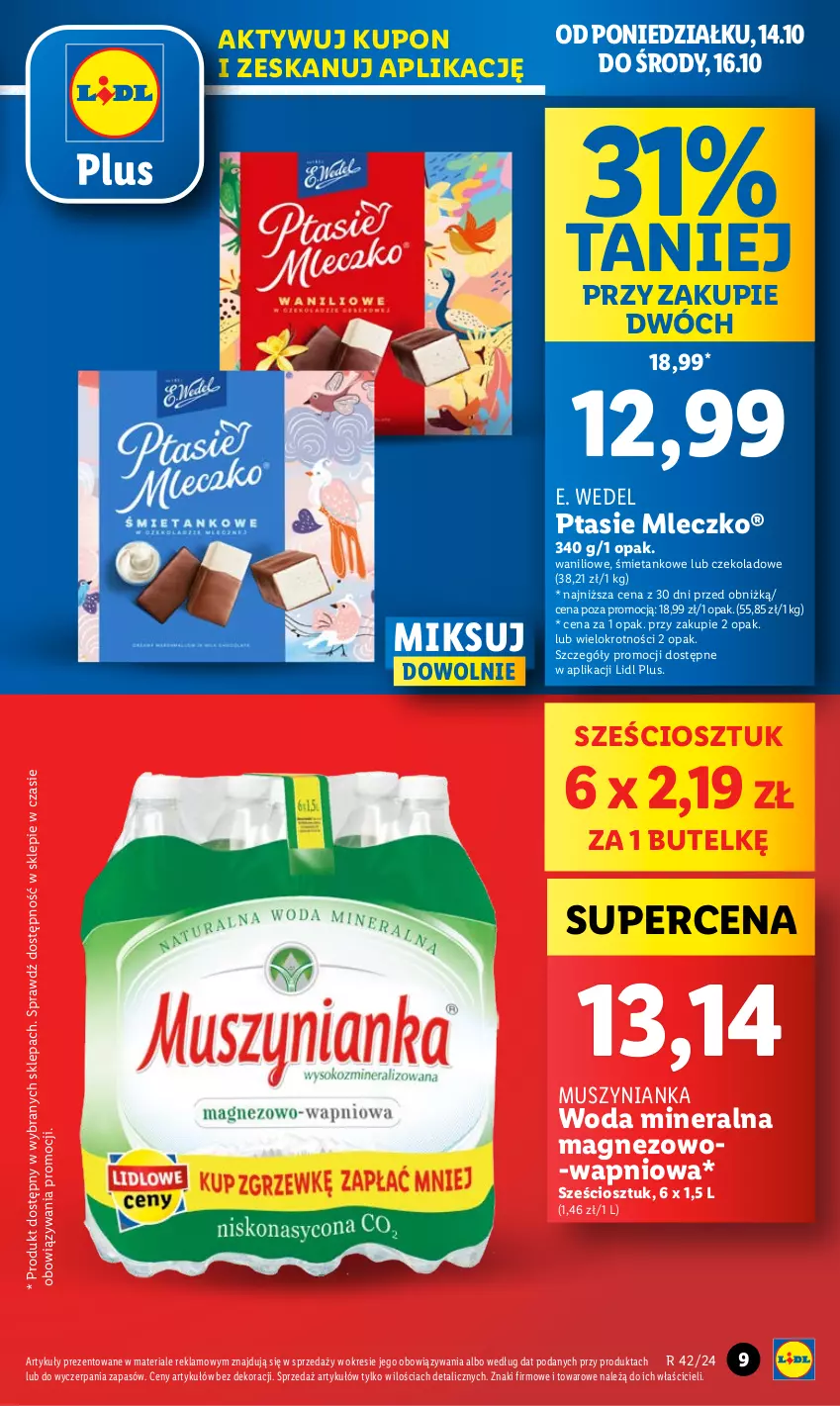 Gazetka promocyjna Lidl - GAZETKA - ważna 14.10 do 16.10.2024 - strona 9 - produkty: E. Wedel, Magnez, Mleczko, Mus, Muszynianka, Ptasie mleczko, Woda, Woda mineralna