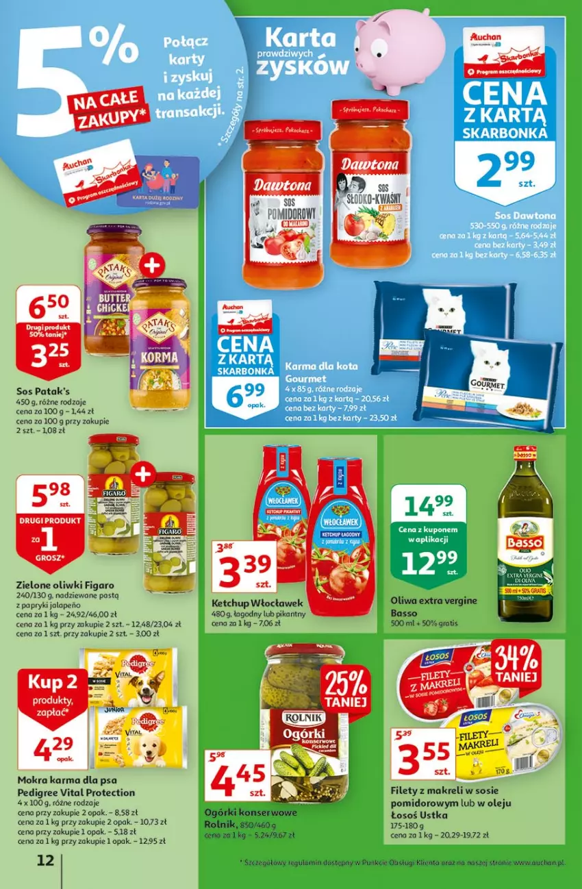 Gazetka promocyjna Auchan - Rysuje się pobudka na piątkę Hipermarkety - ważna 29.07 do 04.08.2021 - strona 12 - produkty: Dawtona, Fa, Gin, Gra, Ketchup, Mokra karma, Ogórki konserwowe, Olej, Oliwki, Patak's, Pedigree, Rolnik, Ser, Sos