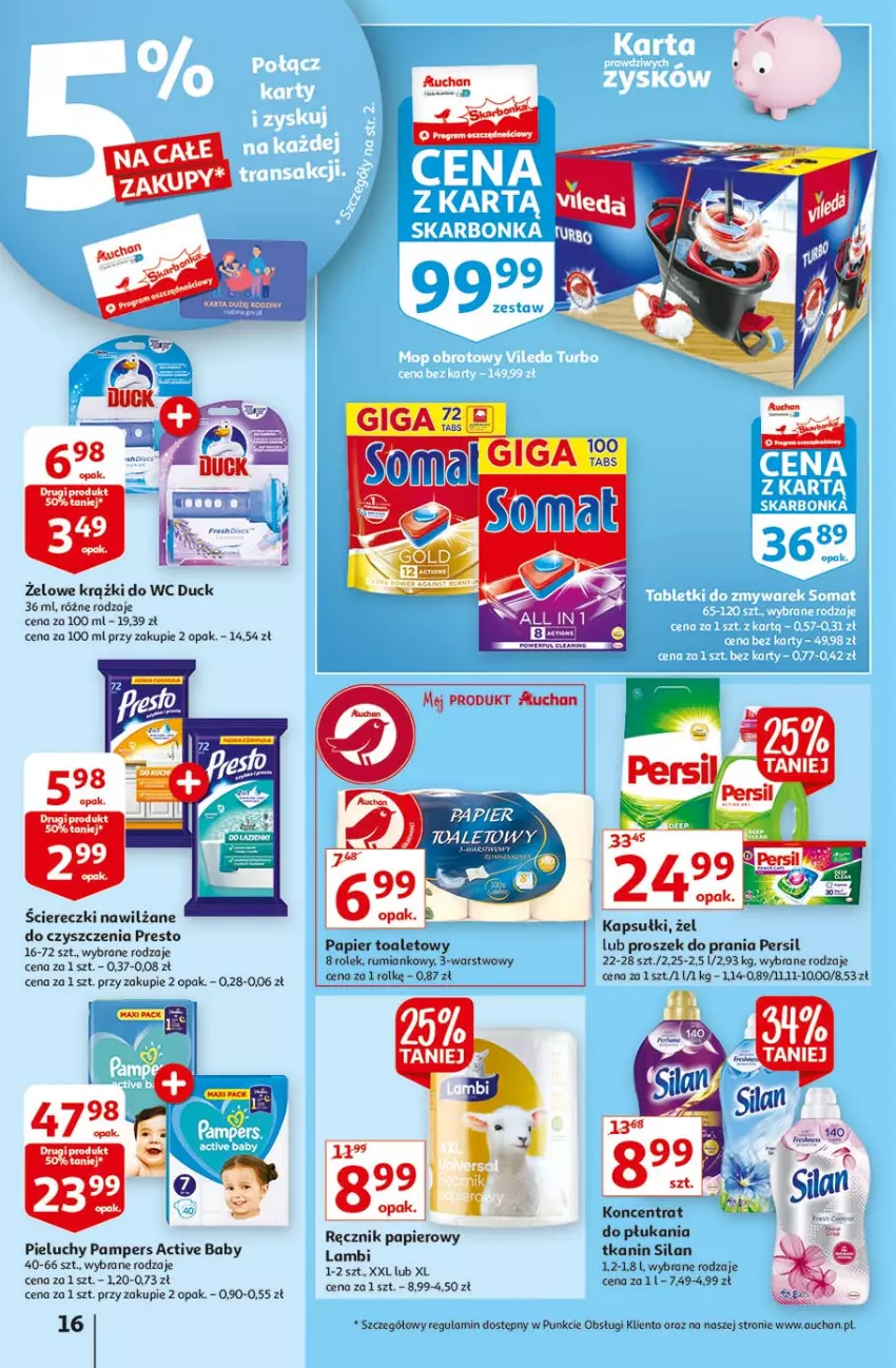 Gazetka promocyjna Auchan - Rysuje się pobudka na piątkę Hipermarkety - ważna 29.07 do 04.08.2021 - strona 16 - produkty: Duck, Pampers, Papier, Papier toaletowy, Persil, Pieluchy, Presto, Proszek do prania, Ręcznik, Rum, Silan