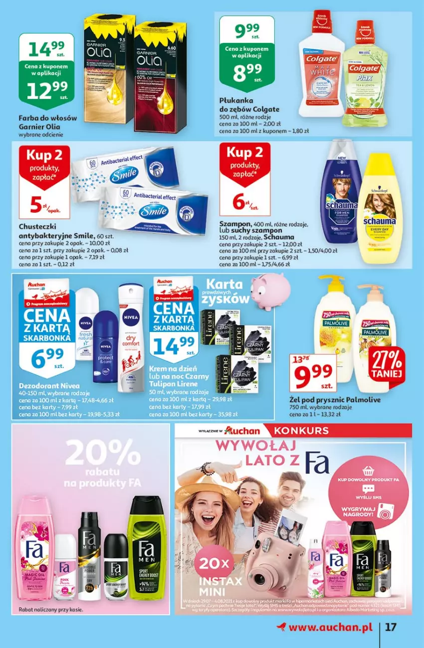 Gazetka promocyjna Auchan - Rysuje się pobudka na piątkę Hipermarkety - ważna 29.07 do 04.08.2021 - strona 17 - produkty: Chusteczki, Colgate, Fa, Farba do włosów, Garnier, LG, Palmolive, Schauma, Szampon