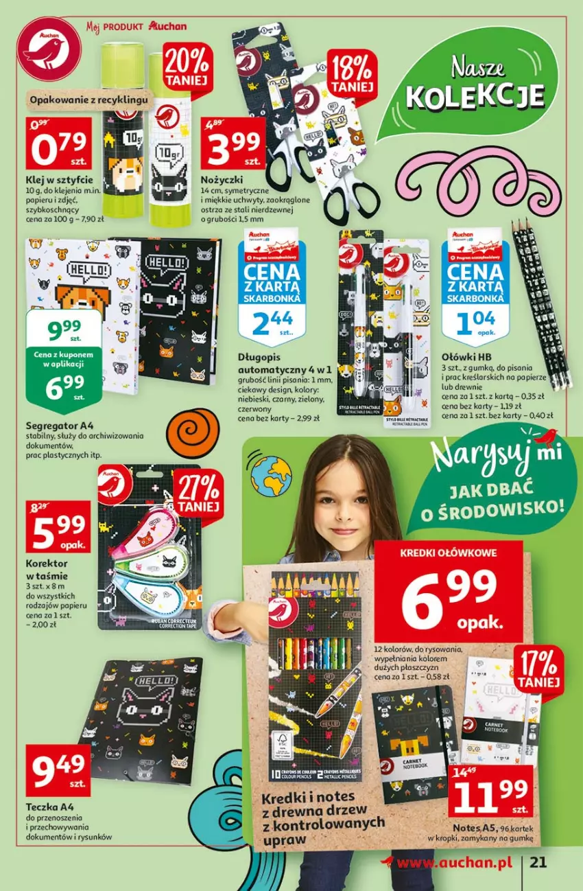 Gazetka promocyjna Auchan - Rysuje się pobudka na piątkę Hipermarkety - ważna 29.07 do 04.08.2021 - strona 21 - produkty: Długopis, Fa, Klej, Noż, Nożyczki, Papier, Płaszcz, Por, Uchwyty